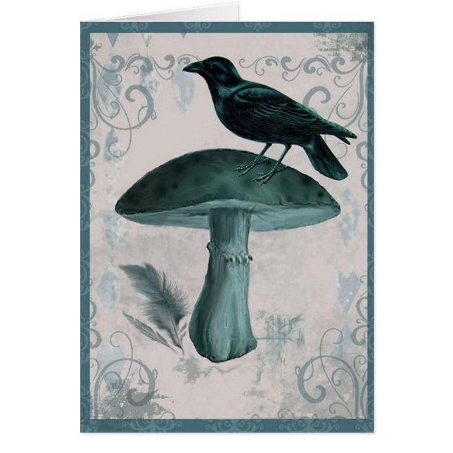 Vintage aquamarine Raben-Pilz-Karte (Vorne)