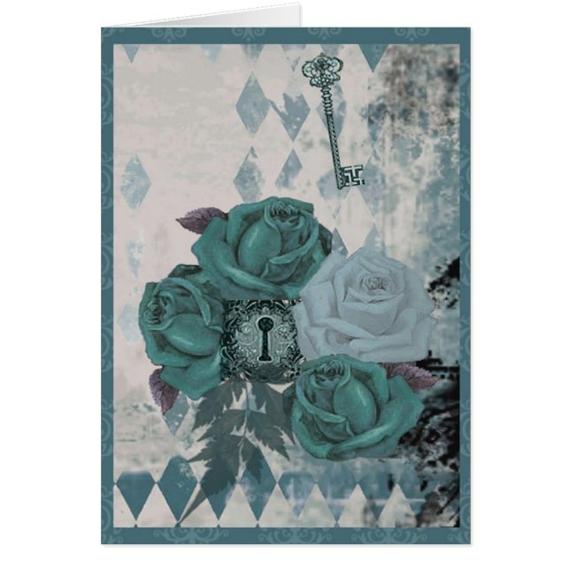 Vintage aquamarine Rosen-Karte (Vorne)
