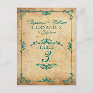Vintage Aquamarine Swirt-Hochzeitsempfehlung Tisch Postkarte