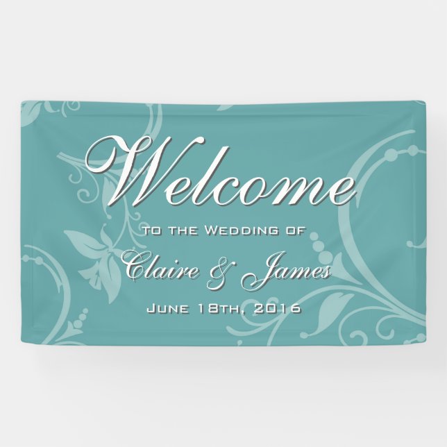 Vintage aquamarine willkommene mit Blumenhochzeit Banner (Horizontal)