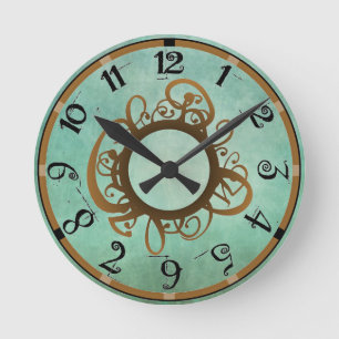 Vintage Aquamarine Wimmelsäulen Runde Wanduhr