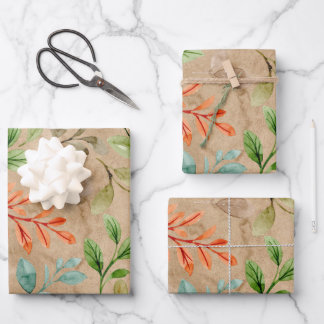 Vintage Aquarell-Blätter Geschenkpapier Set