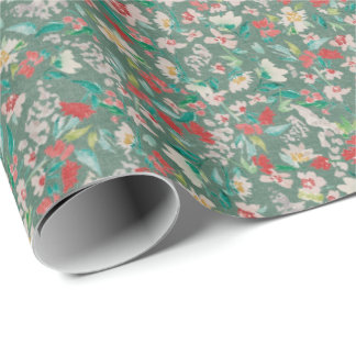 Vintage-Aquarell-Blumen Winterwiese (Grün) Geschenkpapier