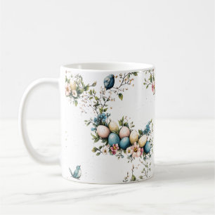 Vintage-Aquarell-Oster-Vögel und florale Frühlings Kaffeetasse