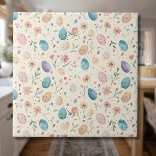 Vintage-Aquarell-Osterblumen-Blätter-Eier Fliese