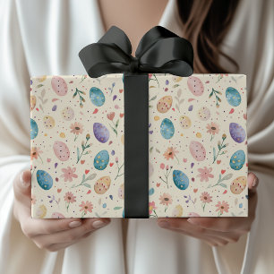 Vintage-Aquarell-Osterblumen-Blätter-Eier Geschenkpapier
