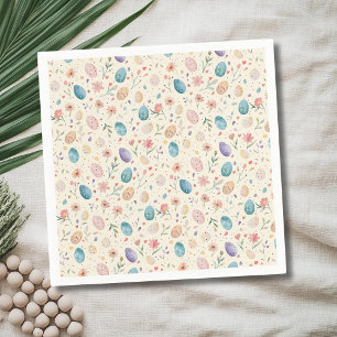 Vintage-Aquarell-Osterblumen-Blätter-Eier Serviette