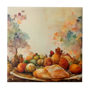 Vintage-Aquarell-rustikale orange Kürbisse Truthah Fliese