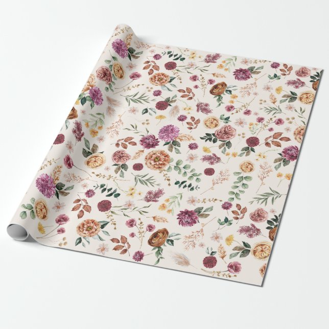 Vintage Aquarellbilder Blume Botanischer Garten Geschenkpapier (Ungerollt)