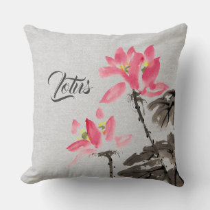 Vintage Aquarellbilder Lotus-Blume Kissen