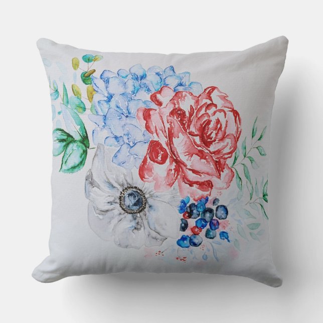 Vintage Aquarellblume Kissen (Vorderseite)
