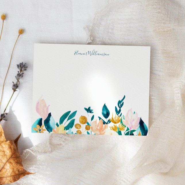 Vintage Aquarellblume Personalisiert Jade Green Mitteilungskarte (Von Creator hochgeladen)