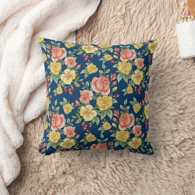 Vintage Aquarellblumen-Rose Hintergrund | Kissen (Decke)
