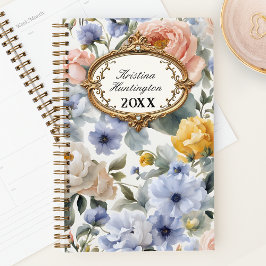 Vintage Aquarellblüten mit goldenen Rahmen Planer