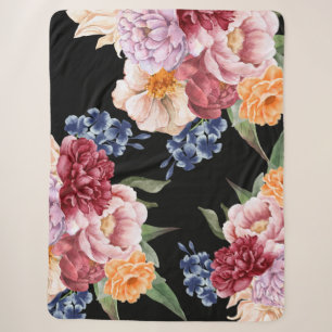 Vintage Aquarellblütenfarbe und botanisches Schwar Sherpadecke