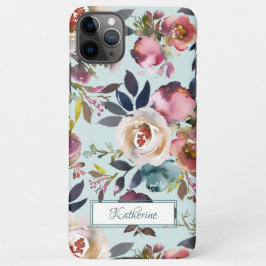 Vintage Aquarellfarbe Grün rosa Blüte iPhone 11Pro Max Hülle