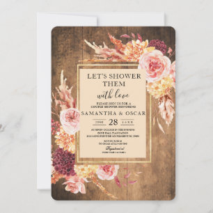 Vintage Aquarellfarben-Blume Goldrahmen mit Holz Einladung