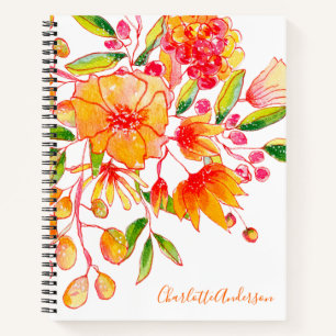 Vintage Aquarellfarben-Blume in Orange Personalisi Notizbuch
