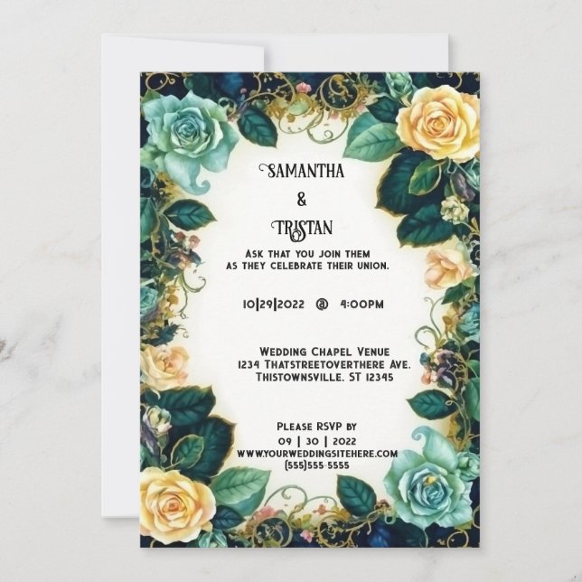 Vintage Aquarellfarben-Rose Goldtrimhochzeit Einladung (Vorderseite)