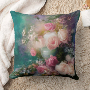 Vintage Aquarellfarben-Rose in allen Farben Kissen