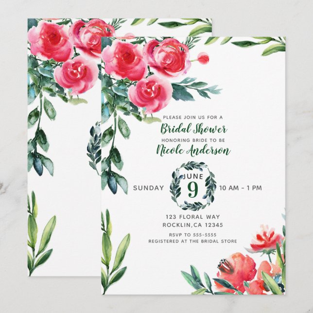 Vintage Aquarellfarben Rustikale Mohnblüten Blätte Einladung (Vorne/Hinten)