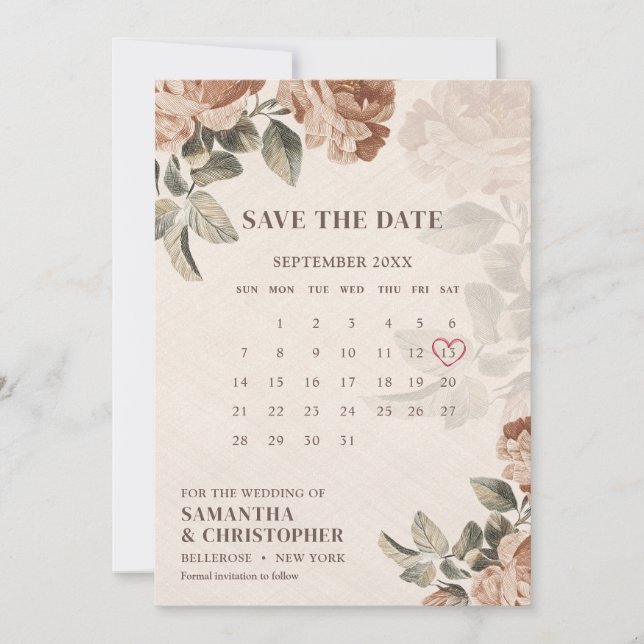 Vintage Aquarellfärbung bohrostig Terrakotta Rose  Save The Date (Vorderseite)