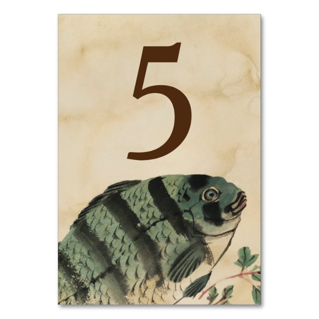 Vintage Aquarellfischerei Tischnummer (Rückseite)