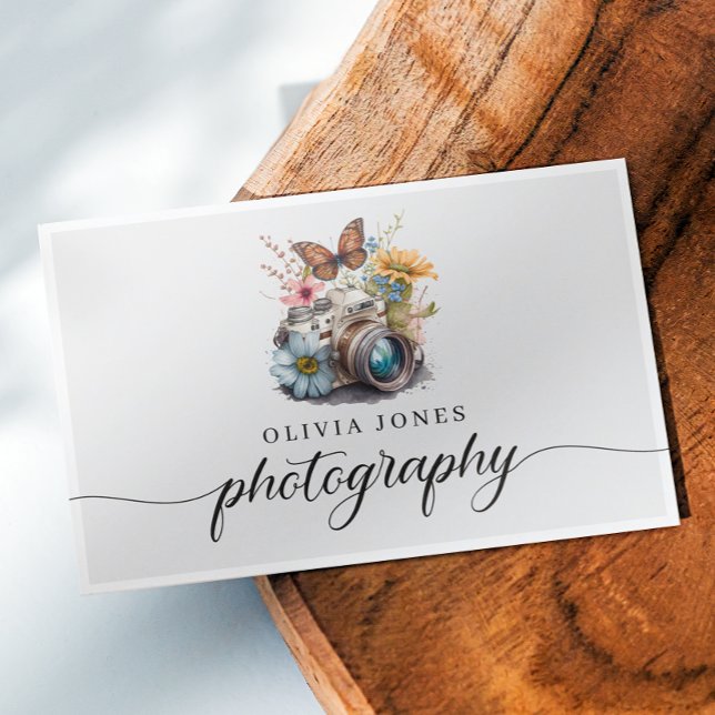 Vintage Aquarellkamera und Blume Fotografie Visitenkarte (Von Creator hochgeladen)