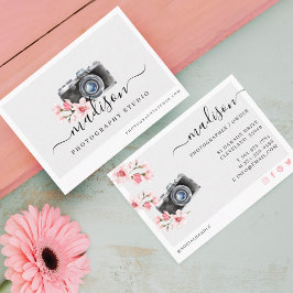 Vintage Aquarellkamera und Floralfotografie Visitenkarte