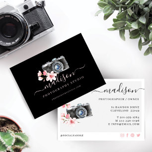 Vintage Aquarellkamera und Floralfotografie Visitenkarte