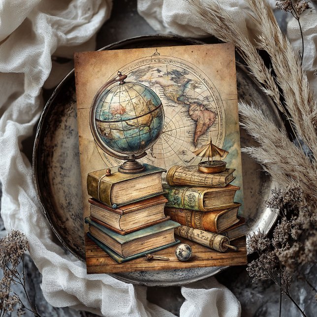 Vintage Aquarellkugel Alte Bücher Weltkarte Seidenpapier (Vintage Watercolor globe old books world map Tissue Paper)