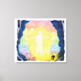 Vintage Aquarellmalengel und Regenbogen Leinwanddruck