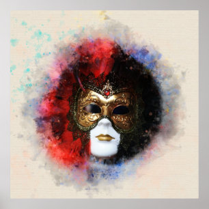 Vintage Aquarellmauer Venezianisches Maskenposter  Poster