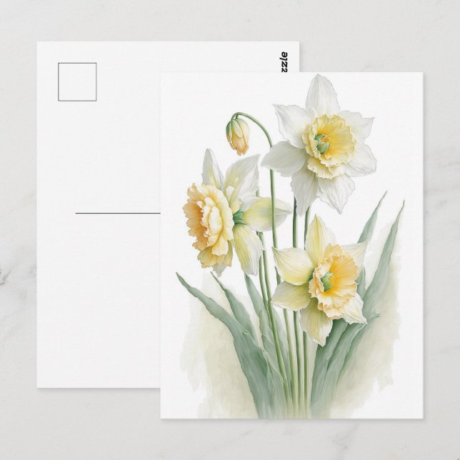 Vintage Aquarelltöne Weiß und Gelb Postkarte (Vorne/Hinten)