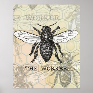 Vintage Arbeiterbiene-Illustration Poster