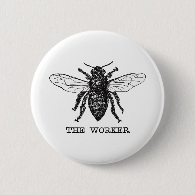 Vintage Arbeiterbiene-Illustrationskunst Button (Vorderseite)