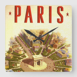 Vintage Arc de Triomphe, Paris, Frankreich Reise K Quadratische Wanduhr