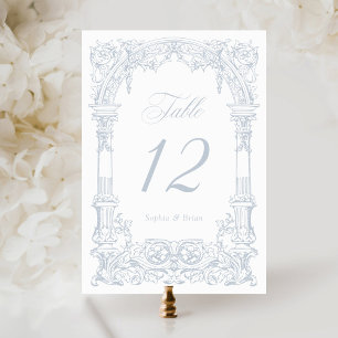 Vintage Arch Vines Frame Dusty Blue Wedding Tischnummer