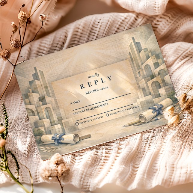 Vintage Architecture Drawing Graduation RSVP Karte (Von Creator hochgeladen)