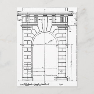 vintage architektonische Grafik Schwarzweiß Postkarte
