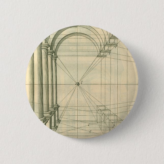 Vintage Architektur, Arches Columns Perspektive Button (Vorderseite)