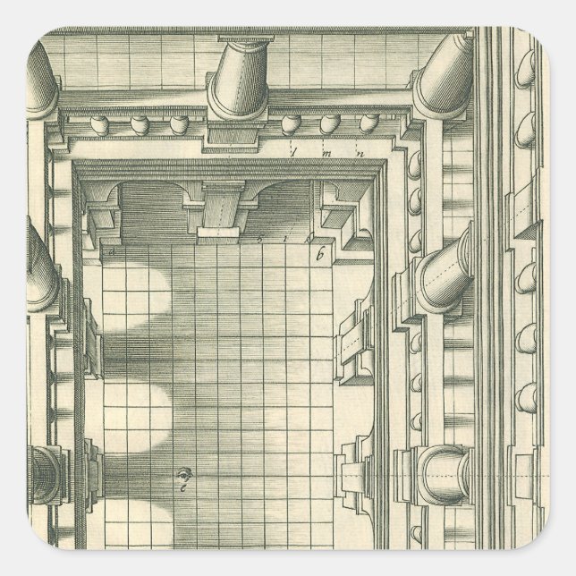 Vintage Architektur, Atrium Courtyard Perspektive Quadratischer Aufkleber (Vorderseite)