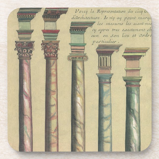 Vintage Architektur, die 5 Architekturaufträge Getränkeuntersetzer (Vorderseite)