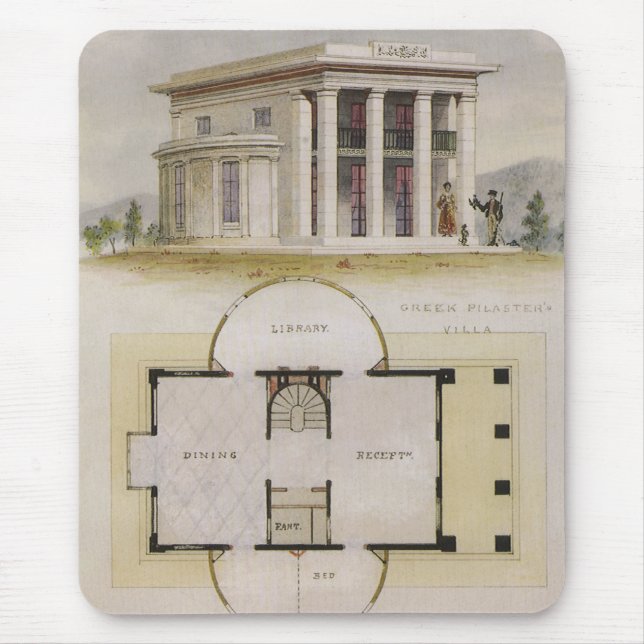 Vintage Architektur, Grundriss und griechische Vil Mousepad (Vorne)