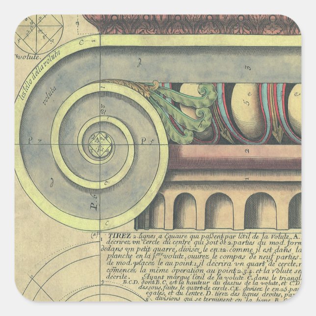 Vintage Architektur; Hauptstadt Volute von Vignola Quadratischer Aufkleber (Vorderseite)