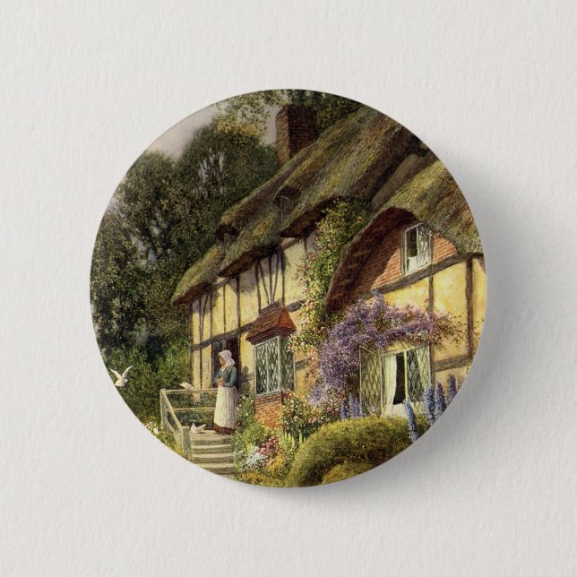 Vintage Architektur, Landhaus Hütte Button (Vorderseite)