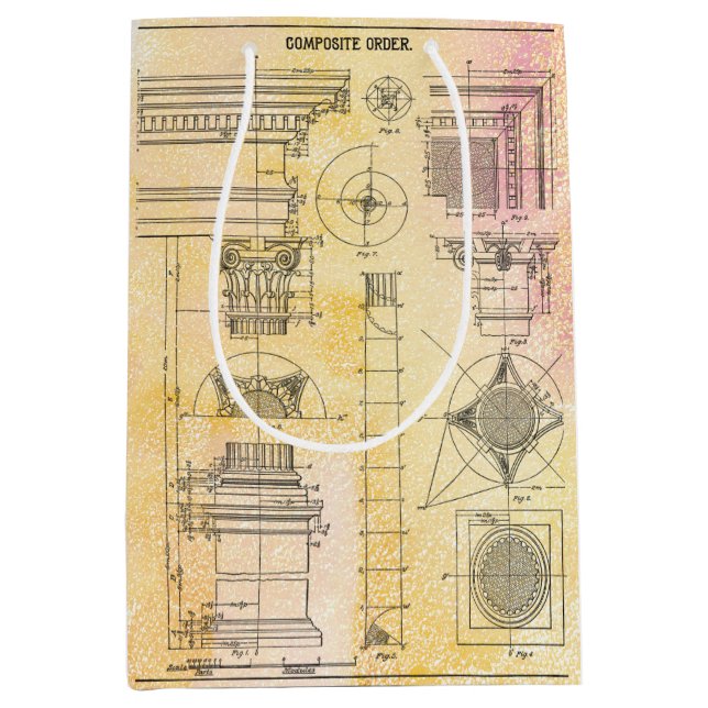 Vintage Architektur Mittlere Geschenktüte (Vorderseite)