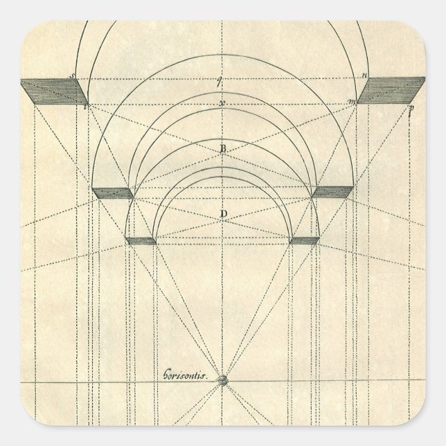 Vintage Architektur, Renaissance Arch-Perspektive Quadratischer Aufkleber (Vorderseite)
