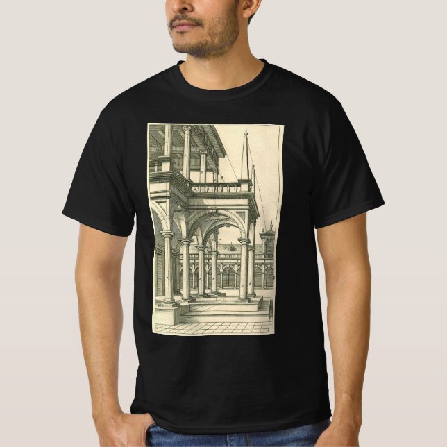 Vintage Architektur, römischer Innenhof mit Säulen T-Shirt (Vorderseite)