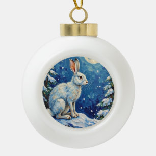 Vintage-Arktishase im Weihnachtsmondlicht Keramik Kugel-Ornament
